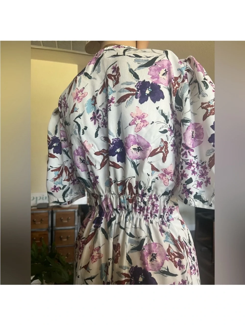 V-Neck Floral Midi Dress in Pink and White